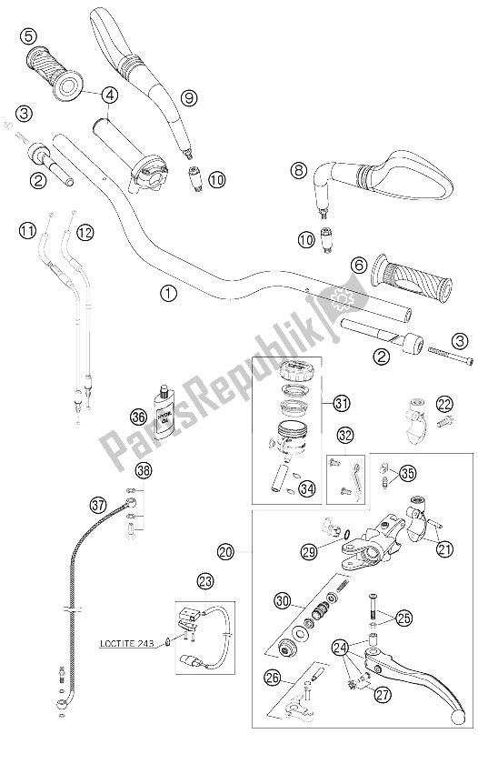 Toutes les pièces pour le Guidon, Commandes du KTM 990 Superduke Orange Australia United Kingdom 2005