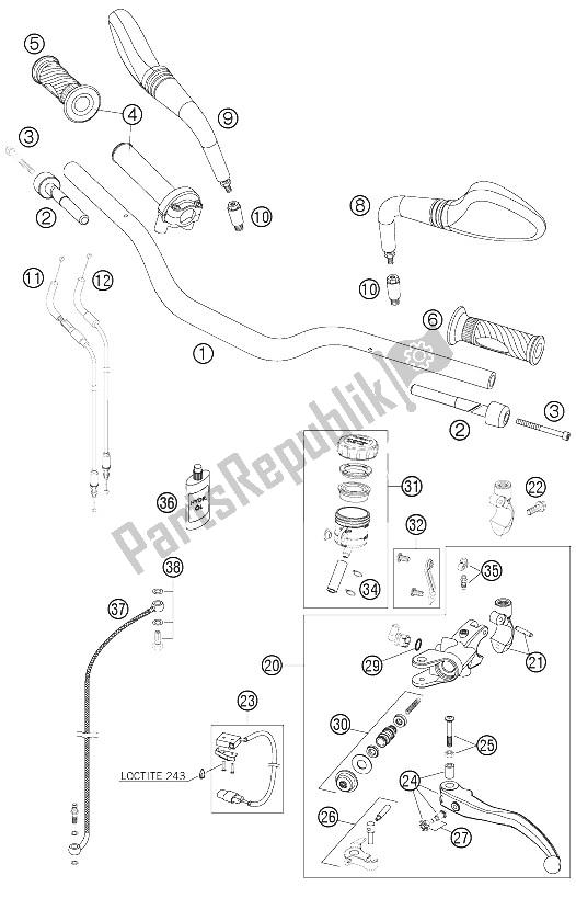 All parts for the Handlebar, Controls of the KTM 990 Superduke Orange Europe 2005