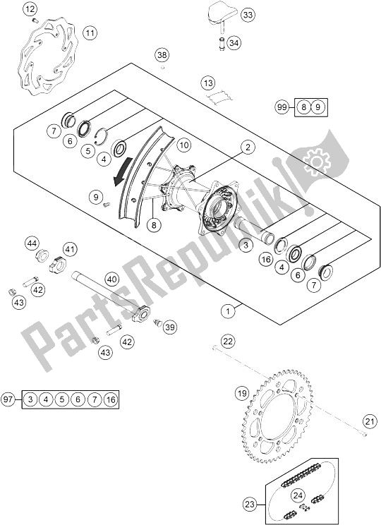 All parts for the Rear Wheel of the KTM 350 SX F Europe 2015