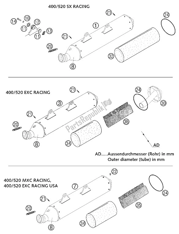 Todas as partes de Silencer Racing 2002 do KTM 250 EXC Racing Europe 2002