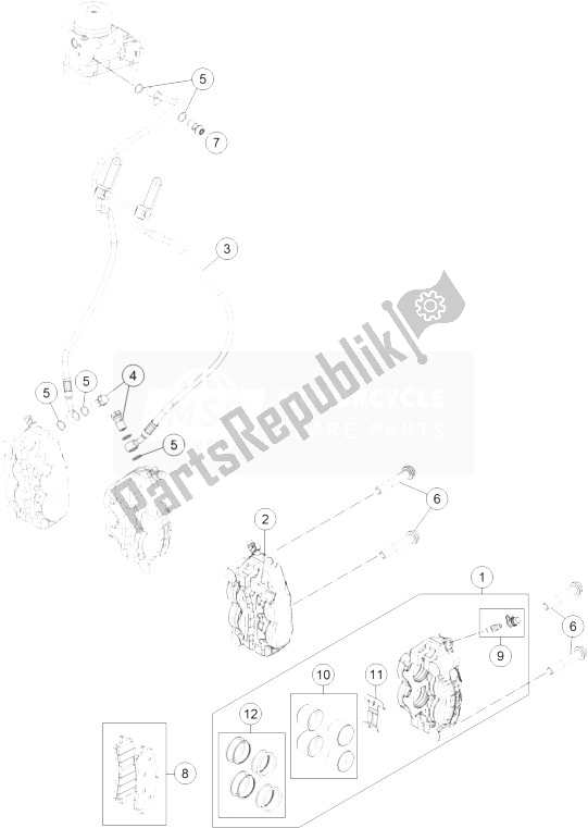 All parts for the Brake Caliper Front of the KTM 1290 Superduke R Black ABS 14 France 2014 All parts for the Brake Caliper Front of the KTM 1290 Superduke R Black ABS 14 France 2014