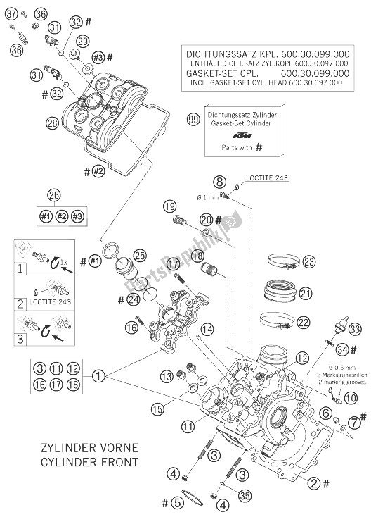 Tutte le parti per il Testata Anteriore del KTM 990 Super Duke Anthrazit 07 USA 2007