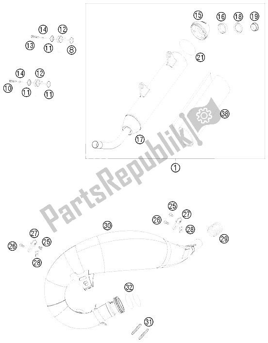 All parts for the Exhaust System of the KTM 125 EXC Europe 2008