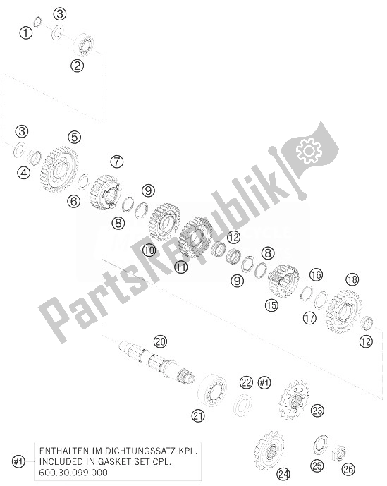 All parts for the Transmission Ii - Countershaft of the KTM 990 Adventure White ABS 10 USA 2010