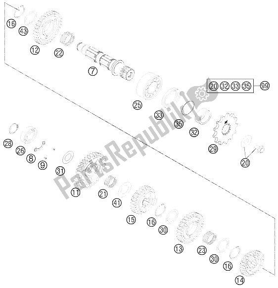 All parts for the Transmission Ii - Countershaft of the KTM 350 SX F Europe 2011