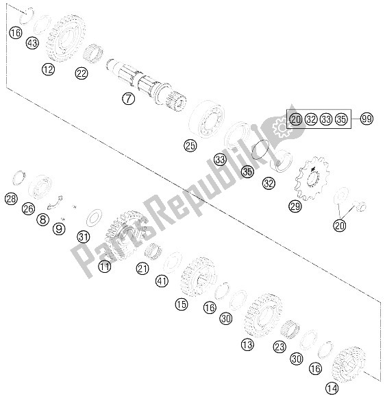 All parts for the Transmission Ii - Countershaft of the KTM 350 SX F Europe 2012