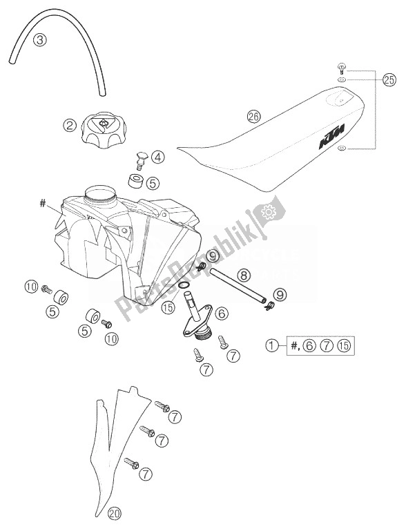 All parts for the Fuel Tank, Seat, Cover 50 Lc of the KTM 50 SX PRO Senior LC Australia 2003