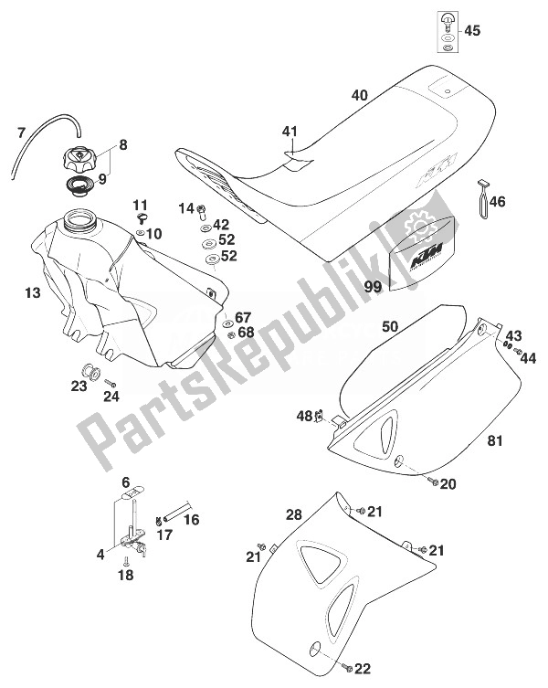 Todas las partes para Tanque - Asiento - Cubierta Sxc, Sx de KTM 400 SX C 99 Australia 1999