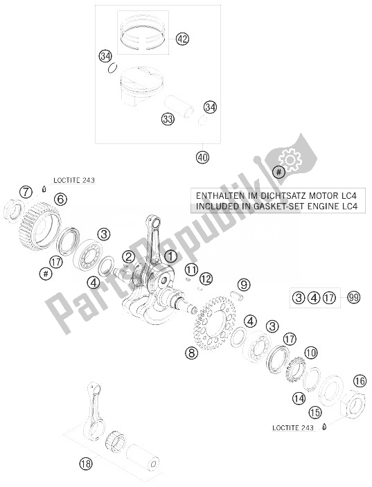 Toutes les pièces pour le Vilebrequin, Piston du KTM 690 Duke Orange USA 2010