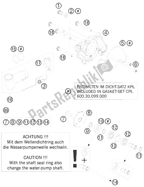 All parts for the Water Pump of the KTM 990 Supermoto Black Europe 2008