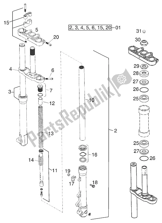 All parts for the Front Fork - Steering Stem Paioli 65 2001 of the KTM 65 SX Europe 600115 2001