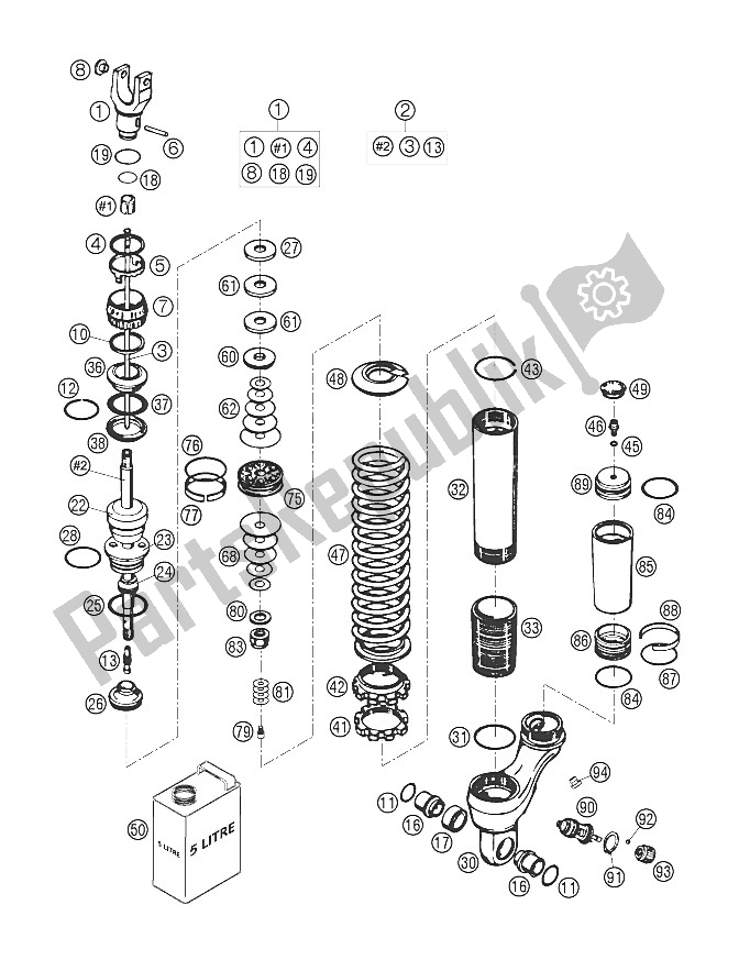 All parts for the Monoshock Disassembled of the KTM 625 SMC Australia United Kingdom 2006