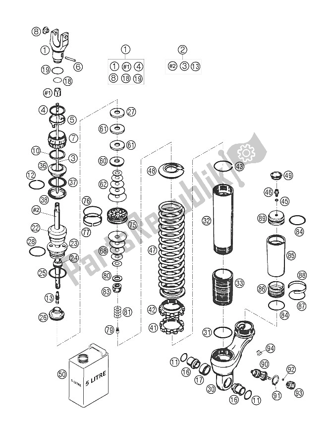 All parts for the Monoshock Disassembled of the KTM 625 SMC Europe 2006