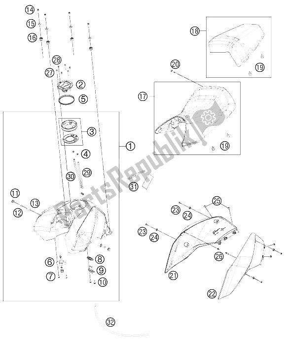 Tutte le parti per il Serbatoio, Sedile, Coperchio del KTM 690 Duke Black CKD Malaysia 2012