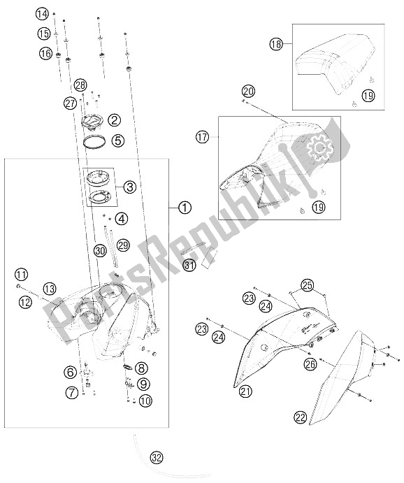 All parts for the Tank, Seat, Cover of the KTM 690 Duke White ABS USA 2015