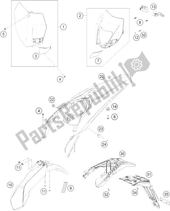 Alle onderdelen voor de Masker, Spatbord van de KTM 125 EXC Europe 2016