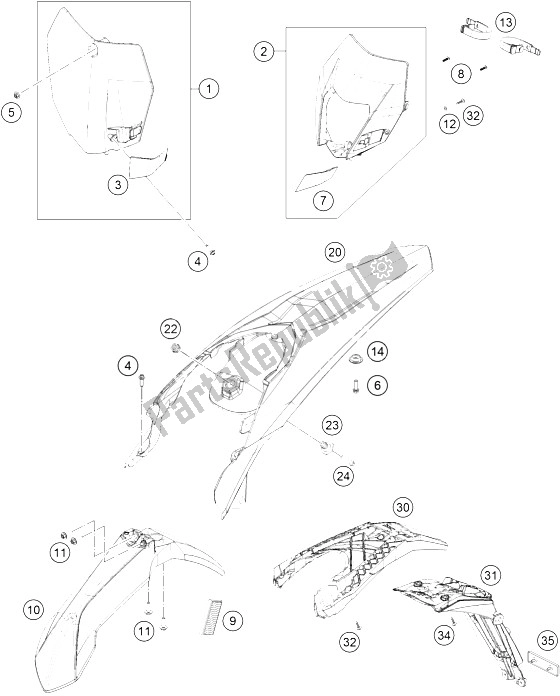 Alle onderdelen voor de Masker, Spatbord van de KTM 250 EXC Australia 2016