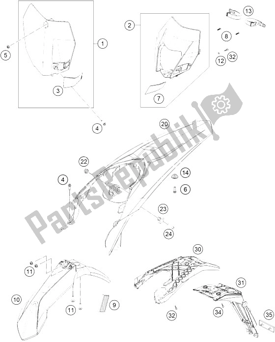 Alle onderdelen voor de Masker, Spatborden van de KTM 350 EXC F Factory Edition Europe 2015