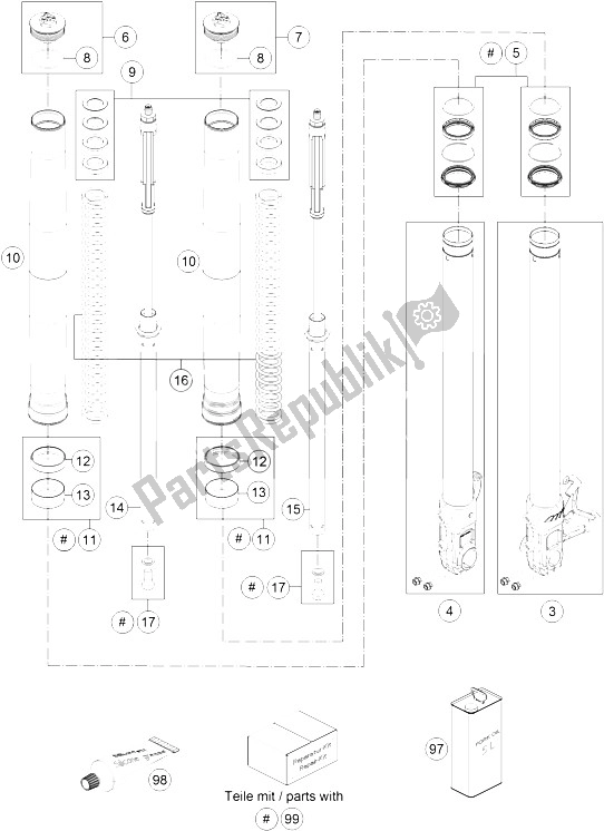 Tutte le parti per il Forcella Anteriore Smontata del KTM 690 SMC R ABS Australia 2016