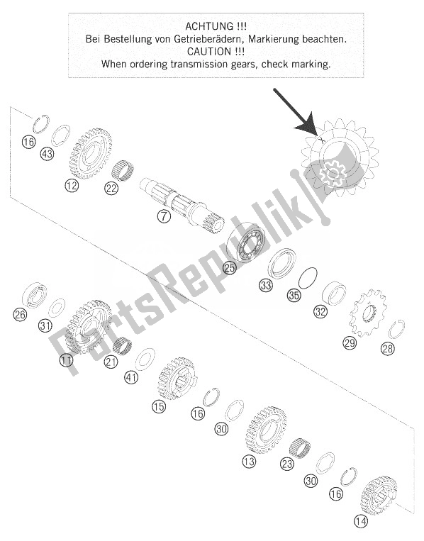 All parts for the Transmission Ii of the KTM 250 EXC Australia 2007