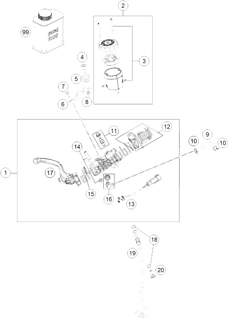 All parts for the Hand Brake Cylinder of the KTM 1290 Superduke R Orange ABS 15 Australia 2015