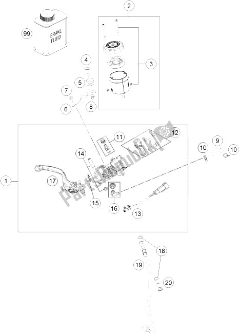 All parts for the Hand Brake Cylinder of the KTM 1290 Superduke R Orange ABS 16 China 2016