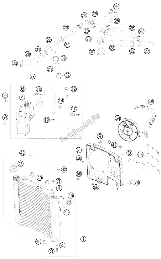 All parts for the Cooling System of the KTM 990 Supermoto Black Australia United Kingdom 2008