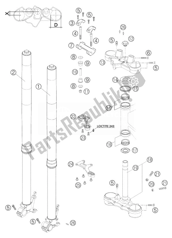 Alle onderdelen voor de Telescopische Vork Wp Usd 43 Lc8 van de KTM 950 Adventure Silver Australia 2003