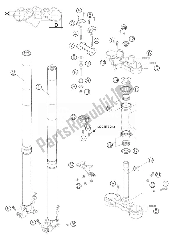 All parts for the Telescopic Fork Wp Usd 43 Lc8 of the KTM 950 Adventure Silver USA 2003