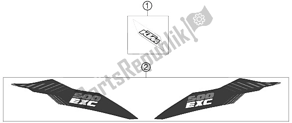 All parts for the Decal of the KTM 500 EXC Europe 2012