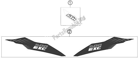 All parts for the Decal of the KTM 500 EXC USA 2012