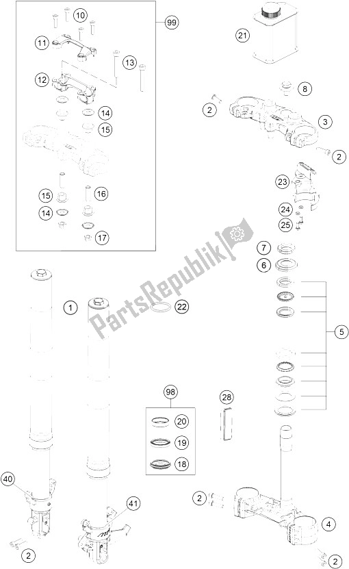 All parts for the Front Fork, Triple Clamp of the KTM 390 Duke White ABS B D 16 Australia 2016