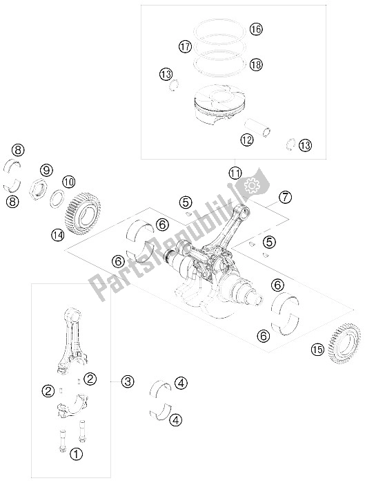 All parts for the Crankshaft, Piston of the KTM 1190 RC 8 Orange France 2009