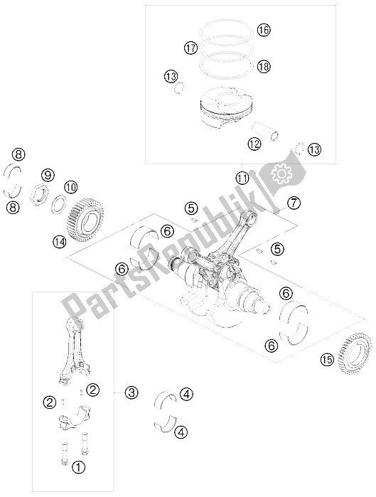 All parts for the Crankshaft, Piston of the KTM 1190 RC 8 Orange Japan 2009
