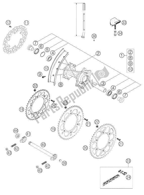 Tutte le parti per il Ruota Posteriore 250 Sx del KTM 250 SXS Europe 2003