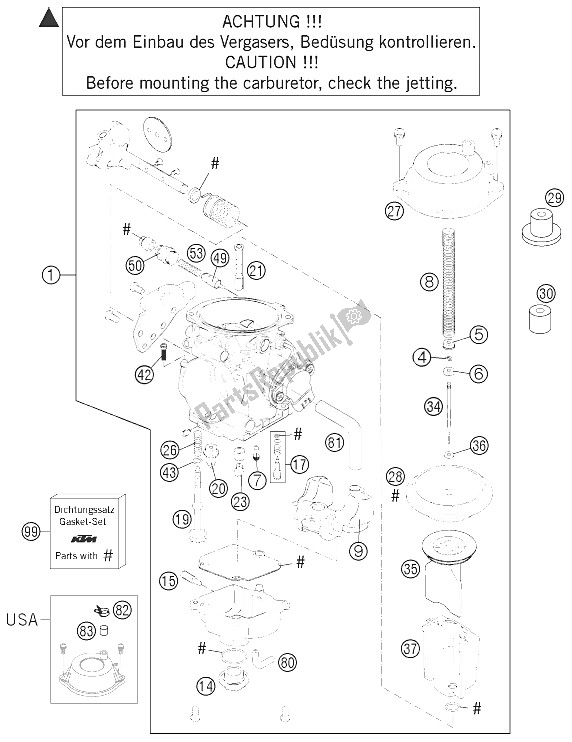 All parts for the Carburetor Mikuni Bst40-266 640 of the KTM 640 Duke II Red United Kingdom 2005