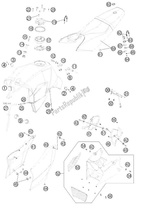 All parts for the Tank, Seat, Cover of the KTM 990 Super Duke Black France 2011