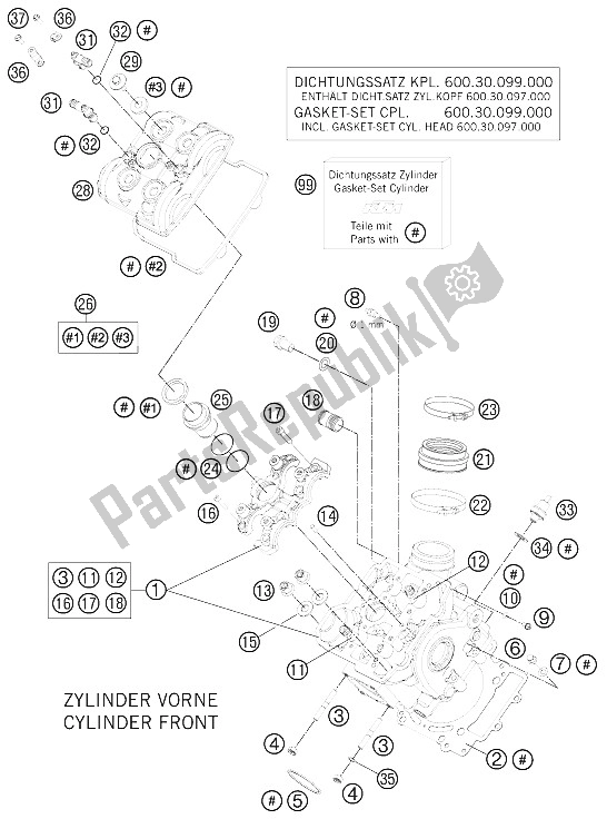 All parts for the Cylinder Head Front of the KTM 990 SM T LIM Edit BL ABS Europe 2011