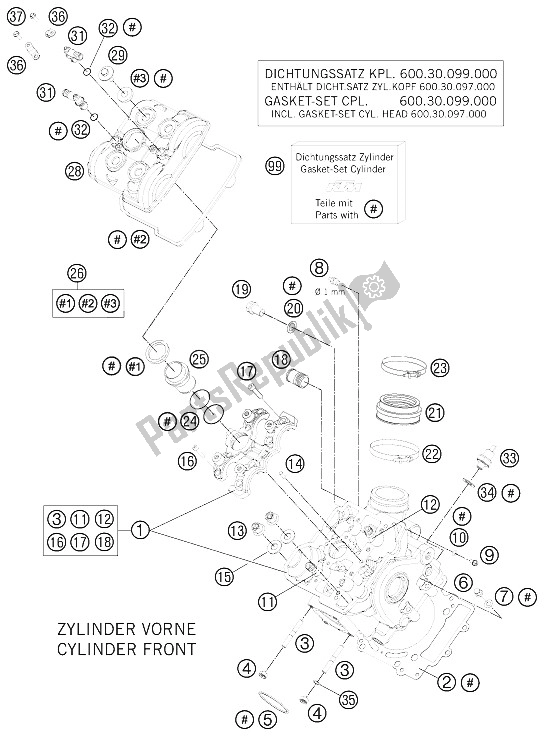 All parts for the Cylinder Head Front of the KTM 990 SM T LIM Edit OR ABS Europe 2011