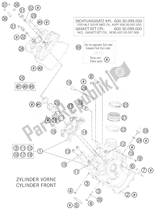 Toutes les pièces pour le Culasse Avant du KTM 990 Supermoto R ABS Europe 2013