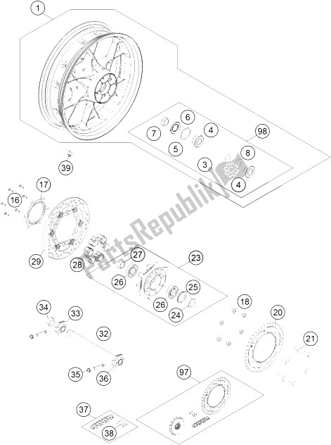 Toutes les pièces pour le Roue Arrière du KTM 1050 Adventure ABS Australia 2016