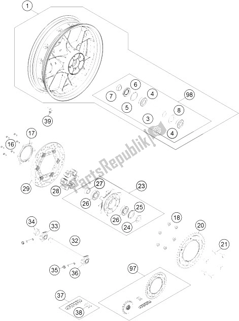 All parts for the Rear Wheel of the KTM 1050 Adventure ABS Europe 2016