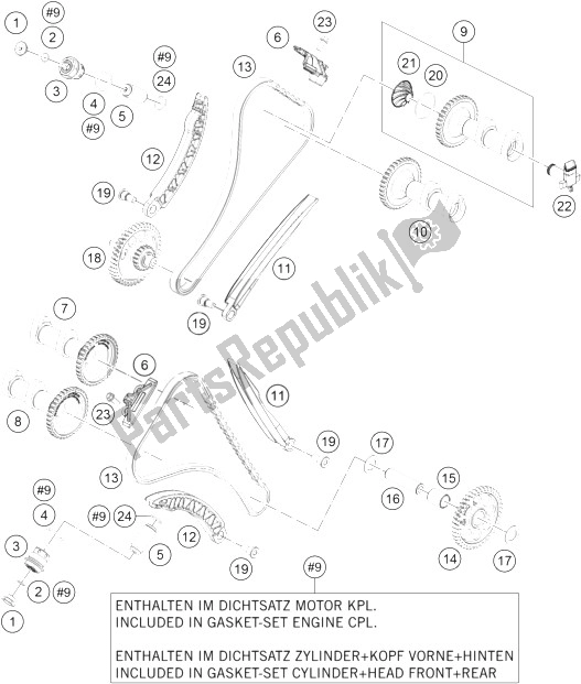 All parts for the Timing Drive of the KTM 1190 ADV ABS Grey WES Europe 2014