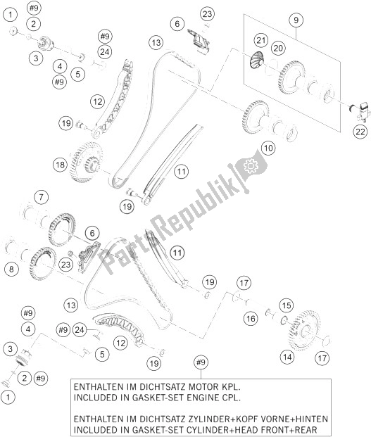 Alle onderdelen voor de Timing Aandrijving van de KTM 1190 ADV ABS Grey WES Europe 2014