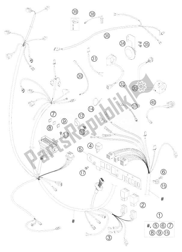 Tutte le parti per il Cablaggio Lc8 del KTM 950 Adventure S Orange Europe 2003