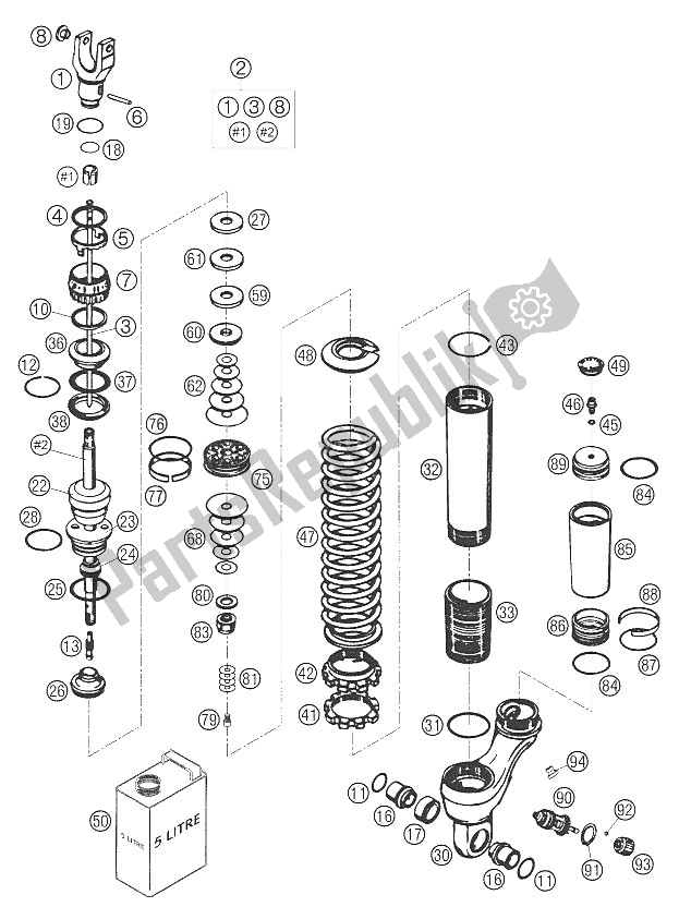 All parts for the Rear Suspension Zerlegt 640 Sm of the KTM 640 LC4 Supermoto Black United Kingdom 2005