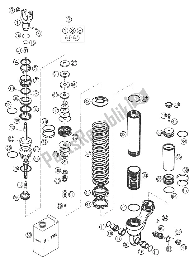 All parts for the Monoshock Wp Disassembled of the KTM 640 LC4 Supermoto White 05 Europe 9726E6 2005