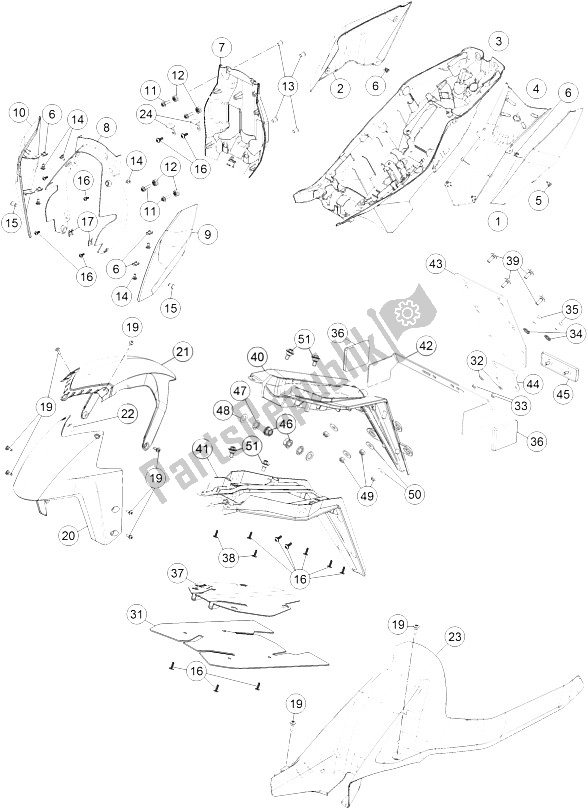 Tutte le parti per il Maschera, Parafango del KTM 1290 Superduke R Orange ABS 16 China 2016