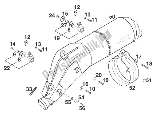 All parts for the Silencer 400/620/640 Lc4 '99 of the KTM 640 LC4 Silber 18 5 LT Europe 1999