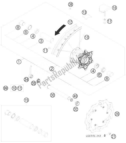 All parts for the Front Wheel of the KTM 125 EXC SIX Days Europe 2010